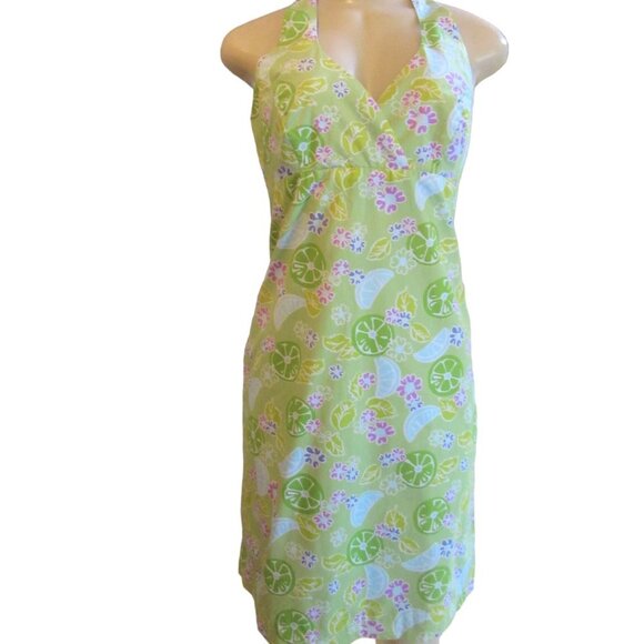Vintage Lilly Pultizer Halter Style Cotton Dress in Green w Limes, Size 6 - Picture 1 of 7